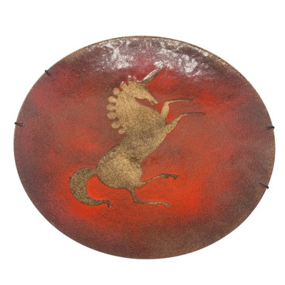 MID-20TH C VINT ORANGE & GOLD ENAMEL on STEEL 10