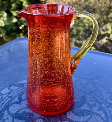 Mid Century Amberina Crackle Glass 7