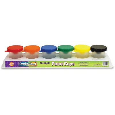 Creativity Street, C5106, Colored No-Spill Paint Cups Tray, 6Set, BL/GN/BK/OR/RD-image