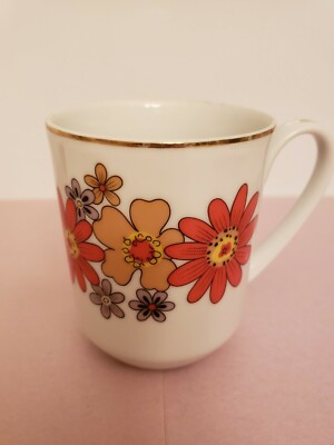 Vintage Mug Yellow Orange White Gold Creative Japan Flowers Mid Century Mod Cup-image