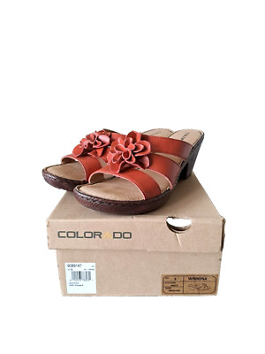 Colorado Winnona Heels Womens Size 9 Orange Flora Strappy Slip On Sandals-image