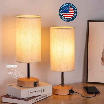 2 Lamparas De Mesa De Noche Luces Retro Con Puerto USB Sala Dormitorio Coci 2023-image