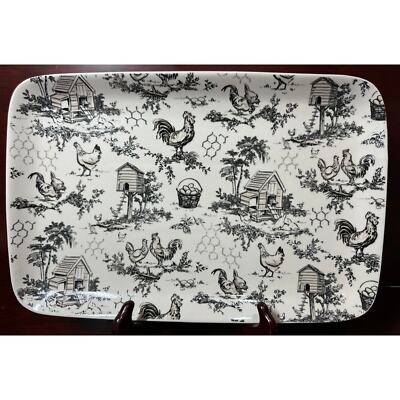 Creative Co-Op Ceramic Rooster Chicken Farm Platter By Artist Chad Burnett-image
