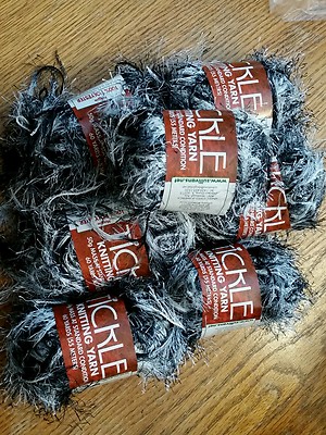 Sullivans Tickle Eyelash Fun Fur Yarn - 7 Skeins  BLACK, WHITE, GREY MAGPIE-image