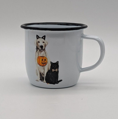 Vintage Halloween Creative Co Dog Cat  Jack O’lantern Pumpkin Enamel Mug-image