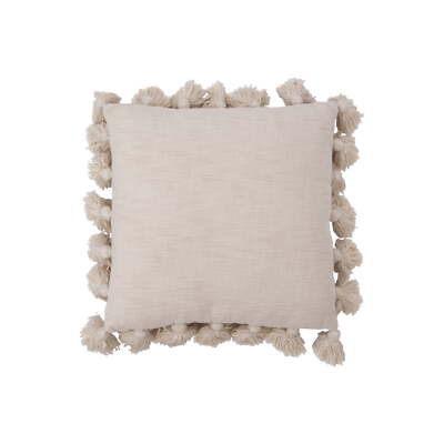Creative Co-Op Woven Cotton Slub Pillow with Tassels, Cream Square-image