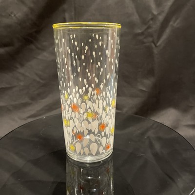 Libbey Tumbler Mid Century Orange Yellow Starbursts White Drops Replacement VTG-image