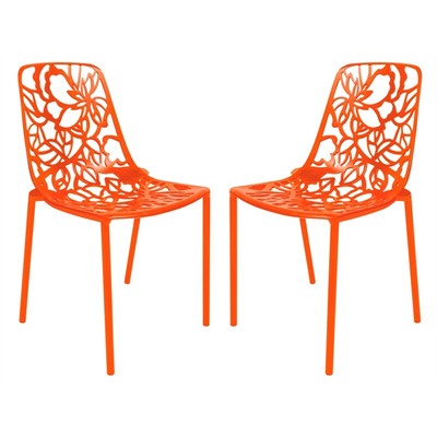 LeisureMod Devon Modern Indoor Outdoor Aluminum Dining Chair in Orange Set of 2-image