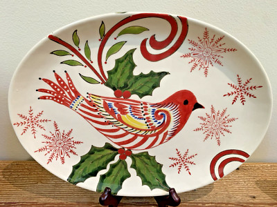 Kate McRostie Creative Co-op Cristmas Bird Holly Platters and Bowls-image