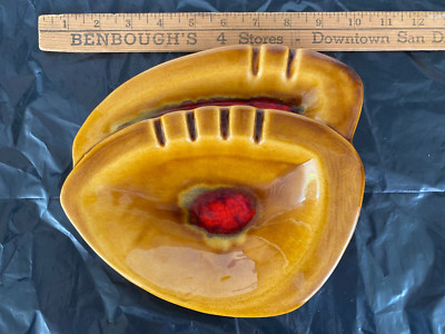 Vintage - Mid-Centry Modern Orange & Brown Ashtray - California USA #730-image