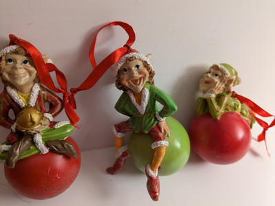 Creative Co-op Christmas Elf Figures Sitting on Ball Resin 4 Inch Lot Of 3-image