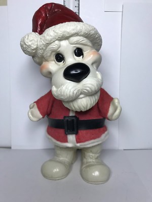 1977 SANTA DOG BEARDED CHRISTMAS  BANK w/COAT & BELT CREATIVE MFG. COMPANY-image
