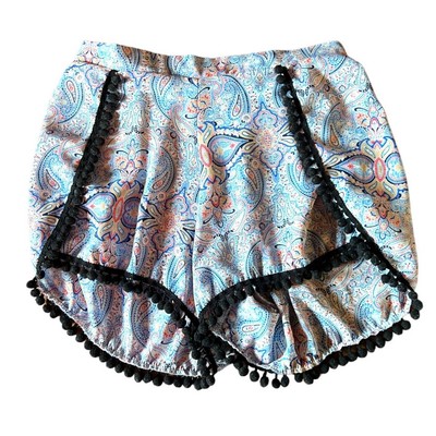 Orange Creek Shorts Womens Medium Blue Paisley Pom Pom-image
