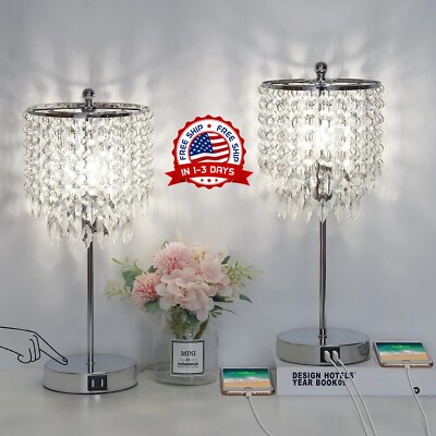 Lámpara de mesa regulable plateada con control táctil de cristal 2 USB 4W LED US-image