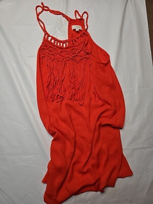Umgee Orange Fringe Dress Size Small-image