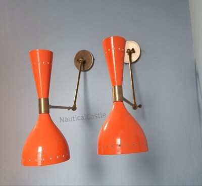 Wall Sconce Mid Century 1950's Italian Orange Stilnovo Diabolo Sconce Light-image