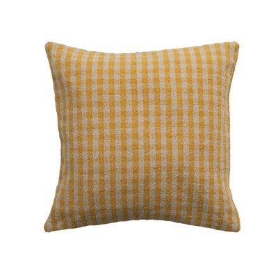 Woven Recycled Cotton Blend, Gingham, Mustard and White Pillow Covers, 18