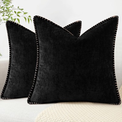 Chenille Soft Throw Pillow Covers 18x18 Set of 2, Farmhouse Velvet Decorative...-image