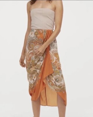 H&M Paisley Sarong Style Faux Wrap Skirt Sz 8/EU 40 NWT-image