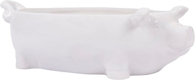 Creative Co-Op White Ceramic Pig Shaped Bowl Large, -image