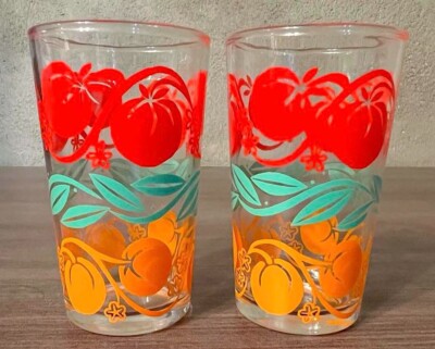 Vintage Mid Century Juice Glasses Orange Tomato Set of 2 Retro 4