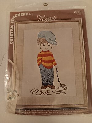 Vintage Moppets 787E Creative Stitchery Kit I Love You 1974 Vogart Crafts Co.-image
