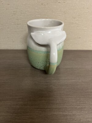 Creative Whale Tail Stoneware Mug Whale Tail Handle Coffee Mug Green Off White-image