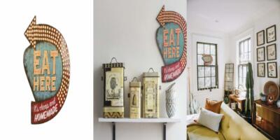 Creative Co-op Eat Here Tin Retro Wall Decor  -image