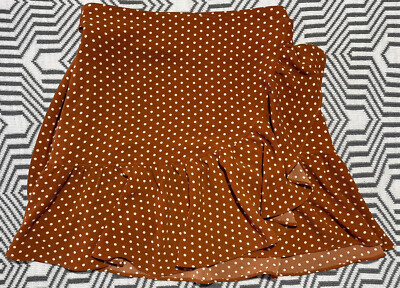 Ghanda Womens Orange & White Polka Dot Wrap Ruffle Skirt Size S-image
