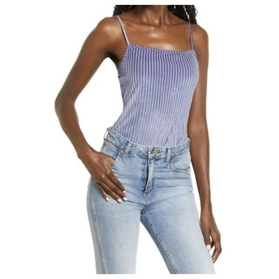 La La Land Creative Co Women's Cami Bodysuit Large Lavender NWT Ribbed Velvet-image