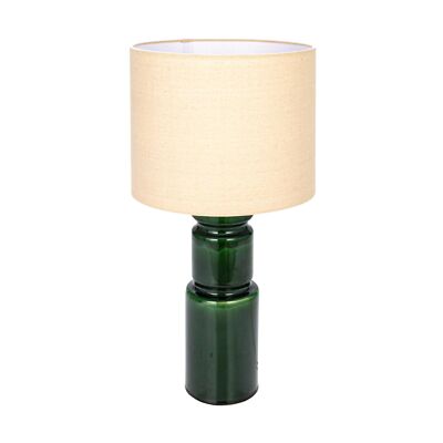 Creative Co-Op Ceramic Table LED Lamp with Natural Linen Shade, Green-image