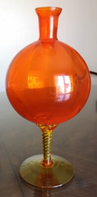Mid Century Orange Art Glass Bulb Vase Decanter Without Stopper Italian-image