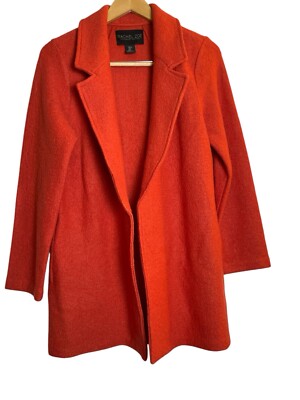 Rachel Zoe Wool Blend Orange Open Front Coat Mid Length Classic Warm Small-image