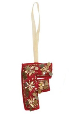 Creative Co-Op Monogram Initial Red Velvet Beaded Ornament Letter 