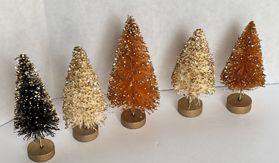 Creative Co-Op Set 7 Bottle Brush Trees 2 Black 2 Cream 3 Rust Various Sizes-image