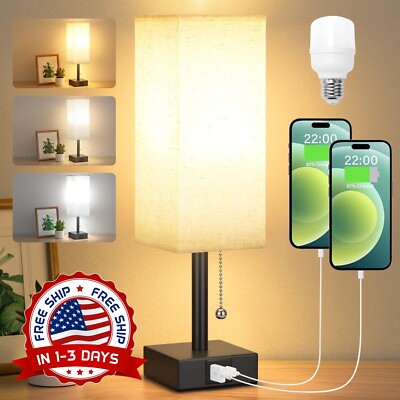Lámpara Pequeña De Mesa De Temperatura De 3 Colores Con Puerto USB Y Toma De Cor-image