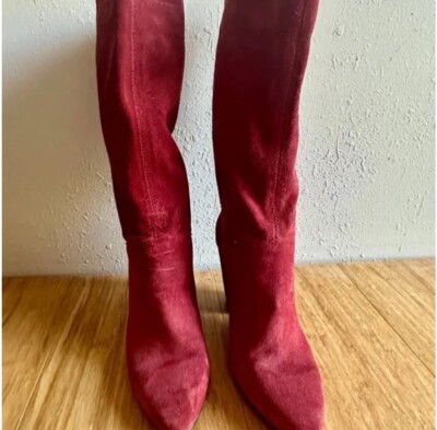 New 1. State Revolve Suede Orange Red Boots with Heel Slouch Mid Calf US 6.5-image
