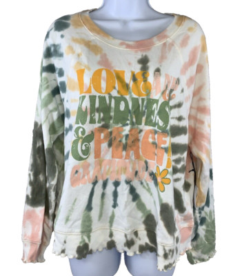 La La Land Creative Co Sweatshirt Women's XS Tie Dye Love Kindness & Peace NWT-image