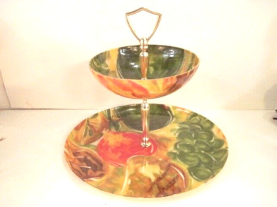 VINTAGE MID CENTURY FIBERGLASS TID BIT TRAY GREEN GOLD ORANGE FRUIT MCM EXC!-image
