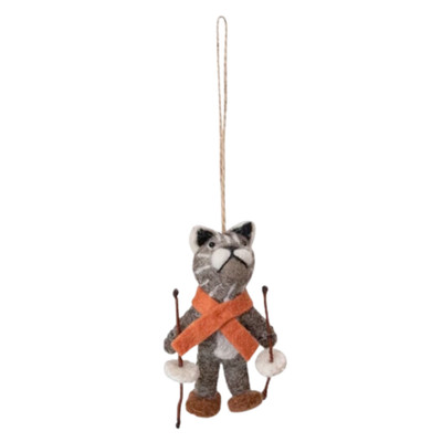 Creative Co-op Felt Skiing Grey Tiger Ornament Bauble-image