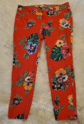 Old Navy Pixie Pants Mid Rise Crop Size 14 orange Floral Cotton Stretch-image