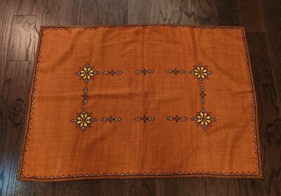Embroidered Colorful Table Cover, Warm Burnt Orange Colorful Mid Eastern Design-image