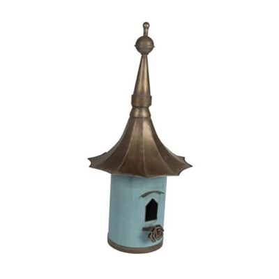 Creative Co-Op Cottagecore Free-Standing Decorative Metal Birdhouse for Blue-image