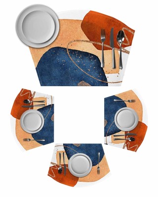 Round Table Placemats Set of 4,Mid Century Burnt Orange Terracotta Block Wedg...-image