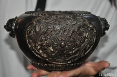 China Buddhism bronze animal dragon Dragon statue Joss Incense burner Censer-image