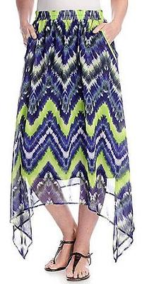 NEW Kate & Mallory® Woven Chiffon Elastic Waist Printed Mid-Calf Sharkbite Skirt-image
