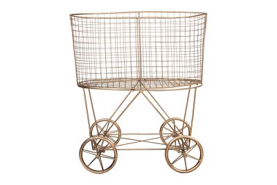 Creative Co-Op Vintage Reproduction Decorative Metal Laundry Basket on Wheels...-image