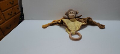 Creative Co-Op Monkey Lovey Security Blanket Wooden Teething Ring -image