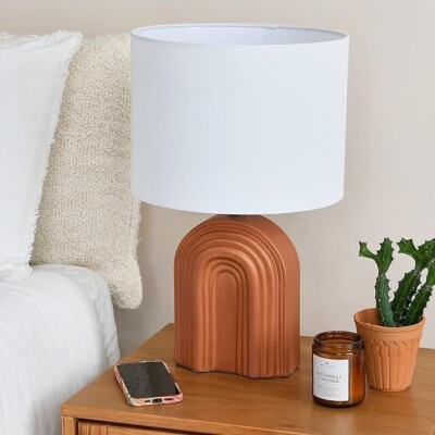 NIOB Creative Co-Op Carved Stoneware Table Lamp | EC1278, Terracotta-image