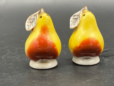 Mid century, ceramic, yellow/ orange color pear shaped, salt / pepper shakers-image